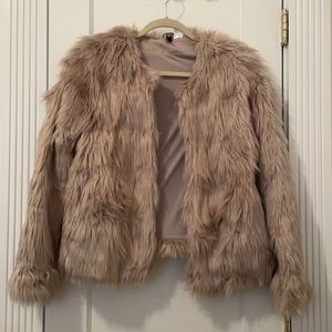 H&M faux fur coat light gray/tan size M